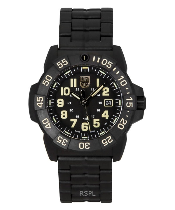 Luminox Navy SEAL 3500 -sotilasruostumattomasta teräksestä valmistettu musta kellotaulu kvartsikellarin XS.3510 200M miesten kello