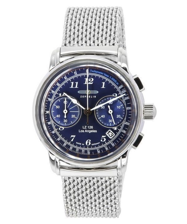 Zeppelin LZ126 Los Angeles Chronograph ruostumaton teräs sininen kellotaulu kvartsi 7614M3 miesten kello