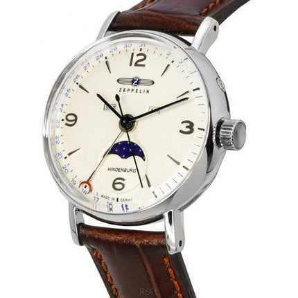 Zeppelin LZ 129 Hindenburg nahkahihna Moon Phase beige kellotaulu Quartz 80775 miesten kello