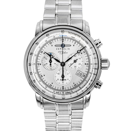 Zeppelin 100 Jahre Chronograph ruostumaton teräs valkoinen kellotaulu kvartsi 7680MB1 miesten kello
