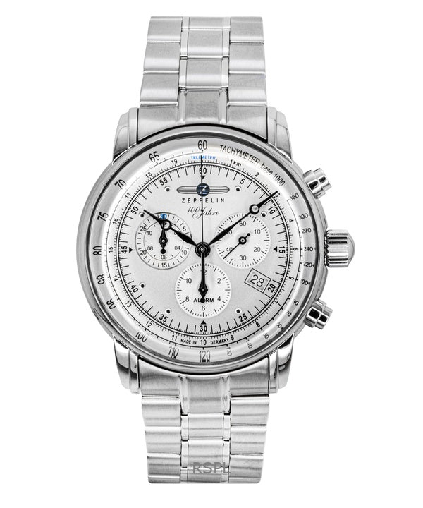 Zeppelin 100 Jahre Chronograph ruostumaton teräs valkoinen kellotaulu kvartsi 7680MB1 miesten kello
