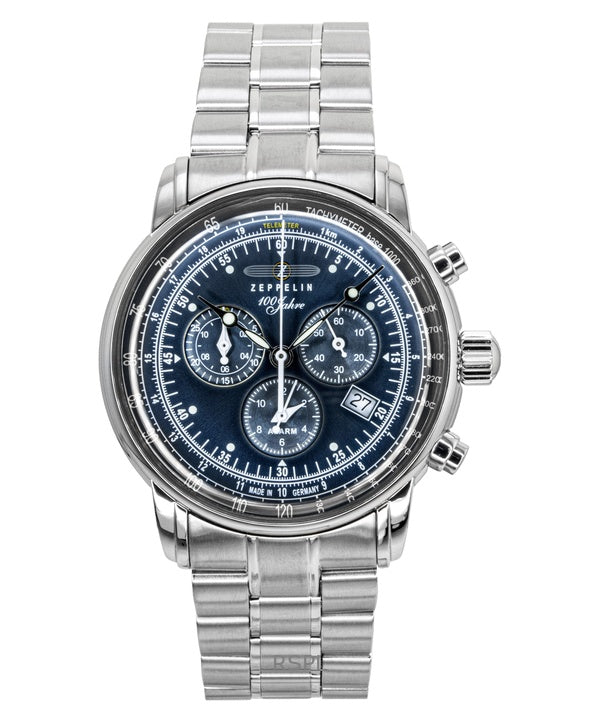 Zeppelin 100 Jahre Chronograph ruostumaton teräs sininen kellotaulu kvartsi 7680 MB3 miesten kello