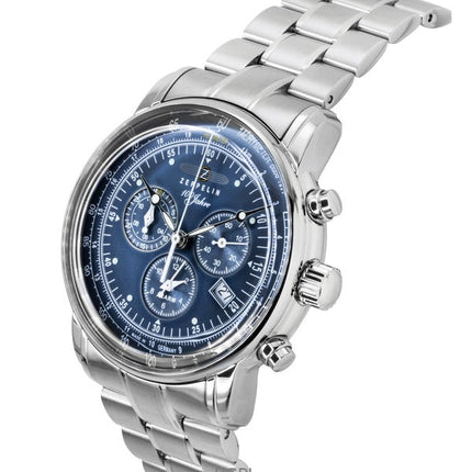 Zeppelin 100 Jahre Chronograph ruostumaton teräs sininen kellotaulu kvartsi 7680 MB3 miesten kello