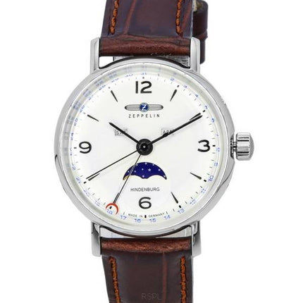 Zeppelin LZ 129 Hindenburg nahkahihna Moon Phase beige kellotaulu Quartz 80775 miesten kello