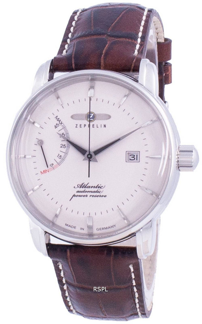 Zeppelin Atlantik valkoinen soittaa nahkahihna automaattinen 8462-5 84625 miesten kello