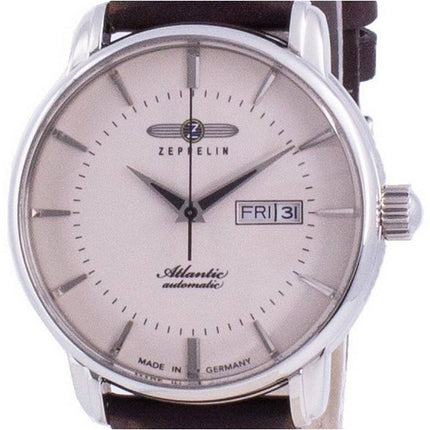 Kunnostettu Zeppelin Atlantic Beige Dial -nahkahihnalla varustettu automaattinen 8466-5 84665 miesten kello