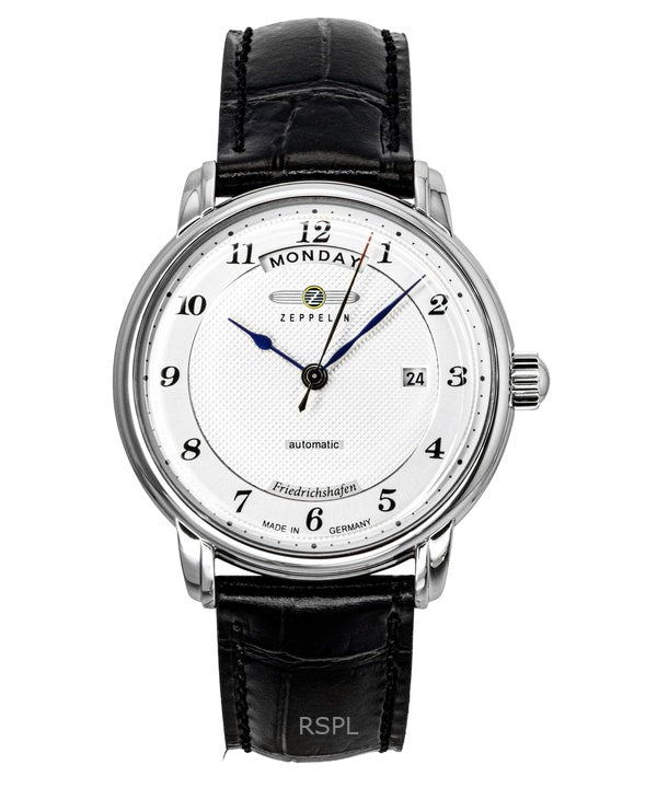 Zeppelin Friedrichshafen musta nahkaranneke, hopeinen kellotaulu, automaattinen 85624 miesten kello