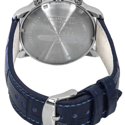 Zeppelin Friedrichshafen Chronograph nahkahihna sininen kellotaulu kvartsi 85843 miesten kello