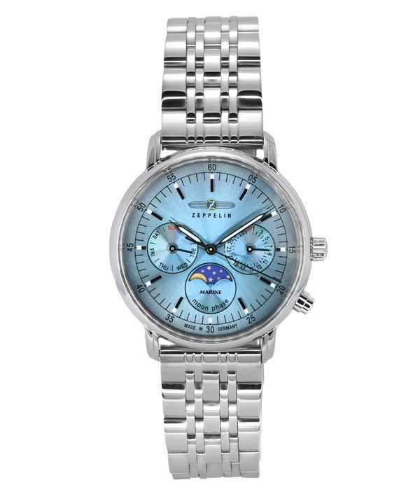 Zeppelin LZ14 Marine Moonphase ruostumaton teräs jääsininen kellotaulu kvartsi 8637M3 naisten kello