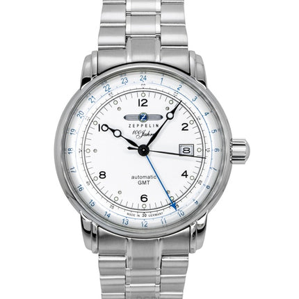 Zeppelin 100 Jahre GMT ruostumattomasta teräksestä valmistettu hopeinen kellotaulu automaattinen 8666MB1 miesten kello