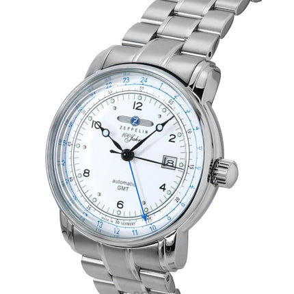 Zeppelin 100 Jahre GMT ruostumattomasta teräksestä valmistettu hopeinen kellotaulu automaattinen 8666MB1 miesten kello