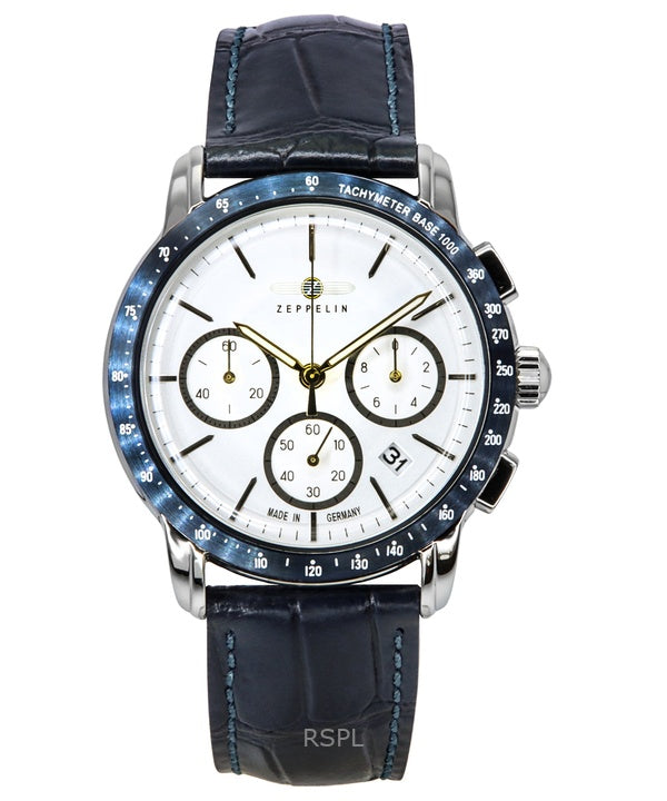 Zeppelin New York Chronograph nahkaranneke valkoinen kellotaulu kvartsi 88781 miesten kello