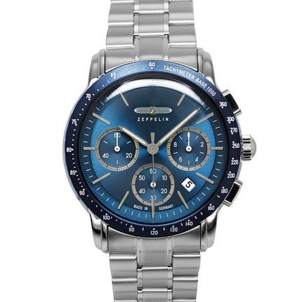 Zeppelin New York Chronograph ruostumattomasta teräksestä valmistettu sininen kellotaulu kvartsi 8878MB3 miesten kello
