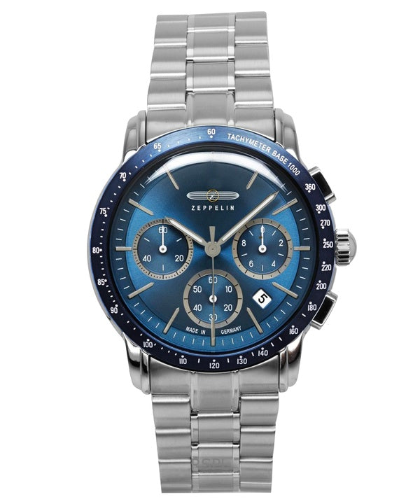 Zeppelin New York Chronograph ruostumattomasta teräksestä valmistettu sininen kellotaulu kvartsi 8878MB3 miesten kello