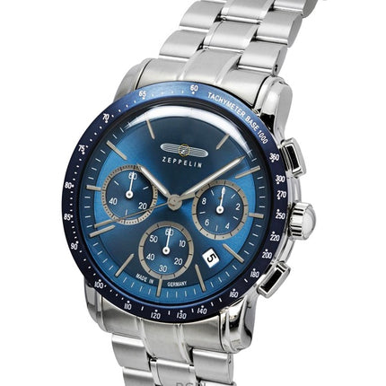 Zeppelin New York Chronograph ruostumattomasta teräksestä valmistettu sininen kellotaulu kvartsi 8878MB3 miesten kello