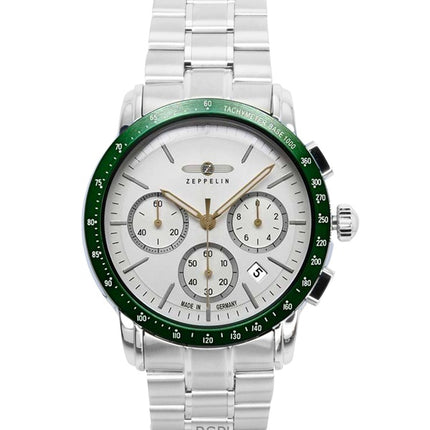 Zeppelin New York Chronograph ruostumattomasta teräksestä valmistettu valkoinen kellotaulu kvartsi 8878MB4 miesten kello