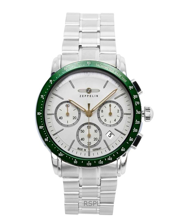 Zeppelin New York Chronograph ruostumattomasta teräksestä valmistettu valkoinen kellotaulu kvartsi 8878MB4 miesten kello
