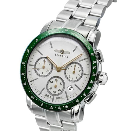 Zeppelin New York Chronograph ruostumattomasta teräksestä valmistettu valkoinen kellotaulu kvartsi 8878MB4 miesten kello