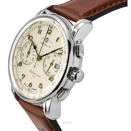 Zeppelin Mediterranee Chronograph nahkaranneke beige kellotaulu kvartsi 96705 miesten kello