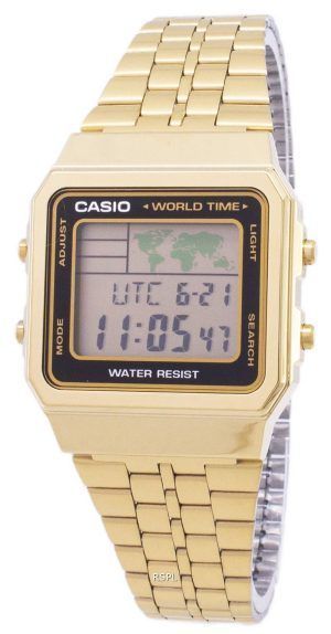 Casio Digital ruostumattoman teräksen maailman aika A500WGA 1DF A500WGA-1 Miesten kello