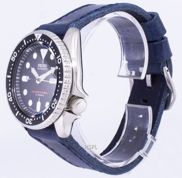 Seiko automaattinen SKX007J1 LS13 Diver 200M Japaniin teki sininen nahka hihna Miesten Watch
