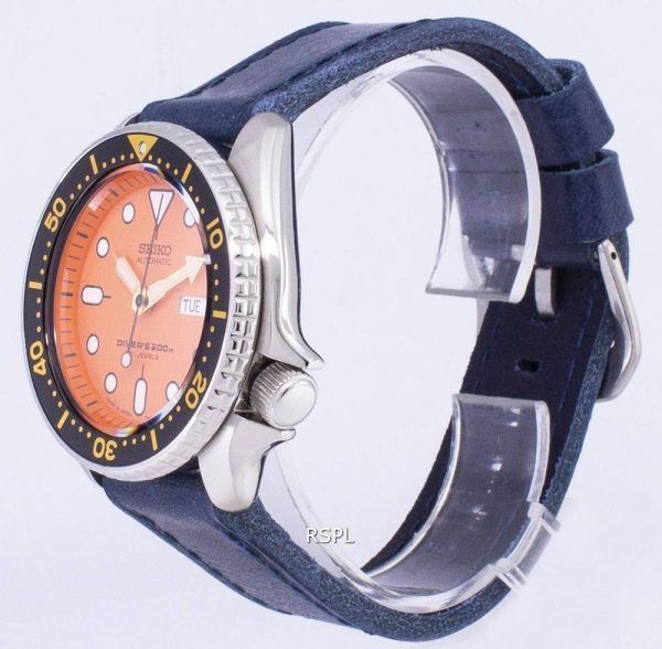 Seiko automaattinen SKX011J1 LS13 Diver 200M tummansininen nahka hihna Miesten Watch