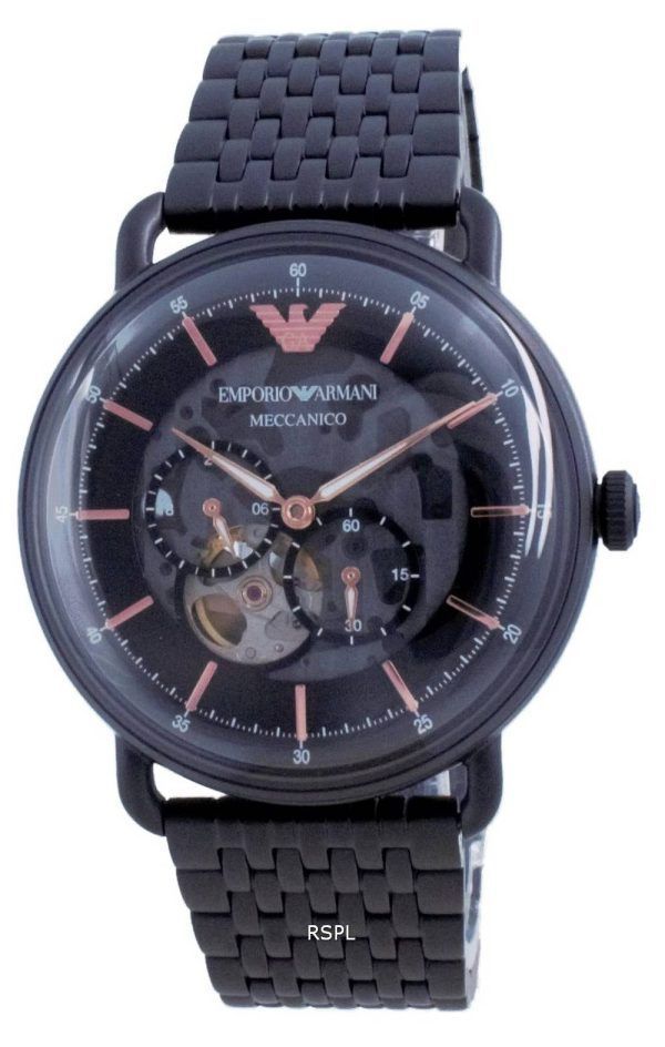 Emporio Armani Aviator musta kellotaulu ruostumattomasta teräksestä automaattinen AR60025 miesten kello