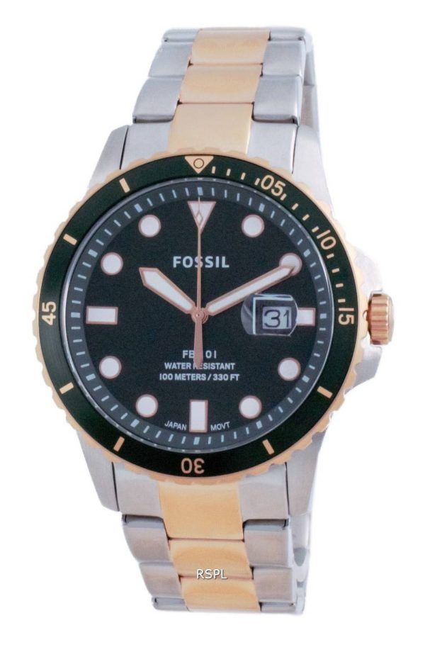 Fossil FB-01 Green Dial ruostumattomasta teräksestä valmistettu kvartsi FS5743 100M miesten kello
