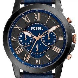 Fossil Grant Chronograph musta ja sininen kellotaulu sininen nahka FS5061 miesten kello