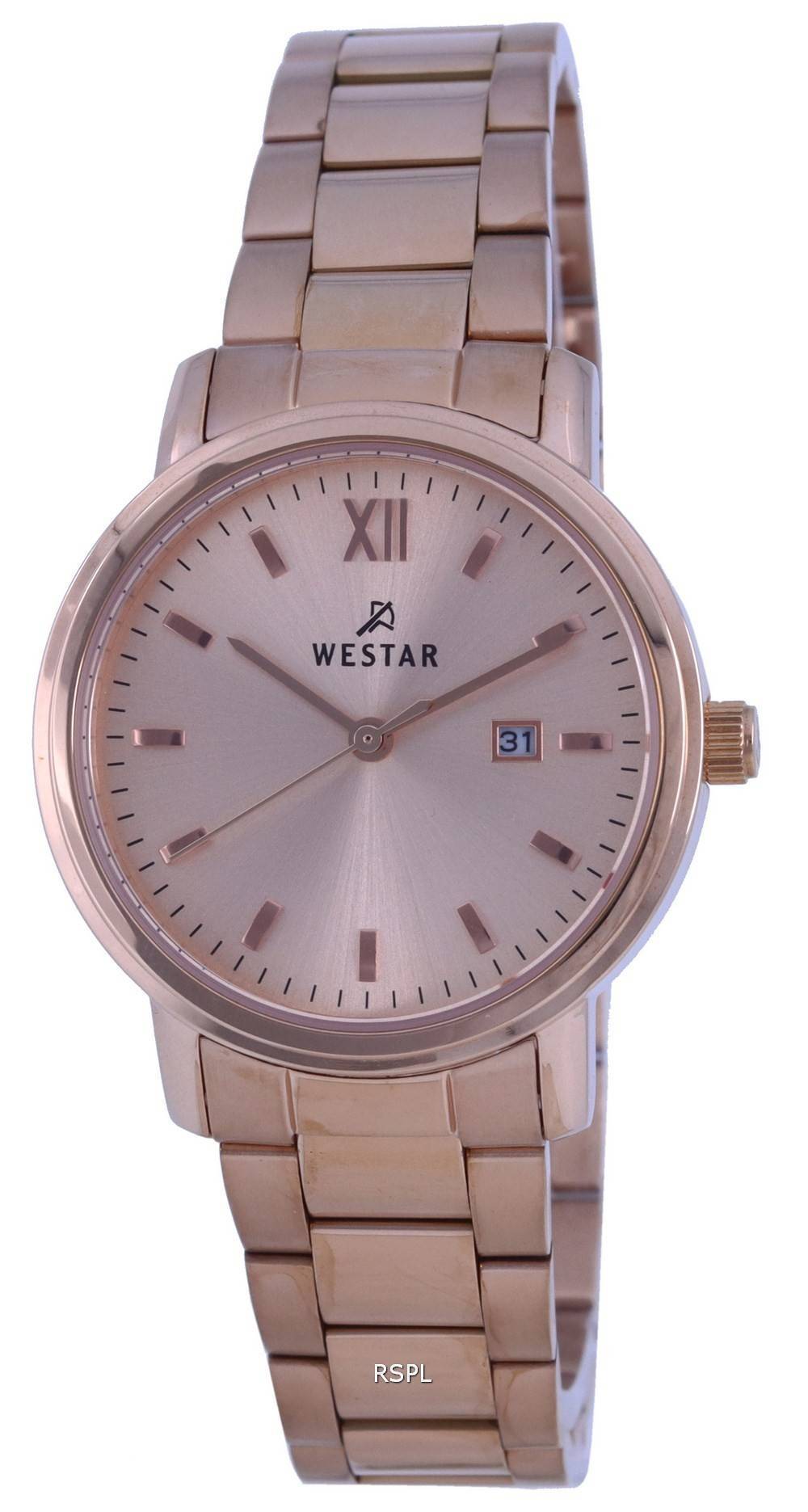 Westarin hopeinen kellotaulu kultasÃ¤vyinen ruostumattomasta terÃ¤ksestÃ¤ valmistettu kvartsi 50245 GPN 102 miesten kello