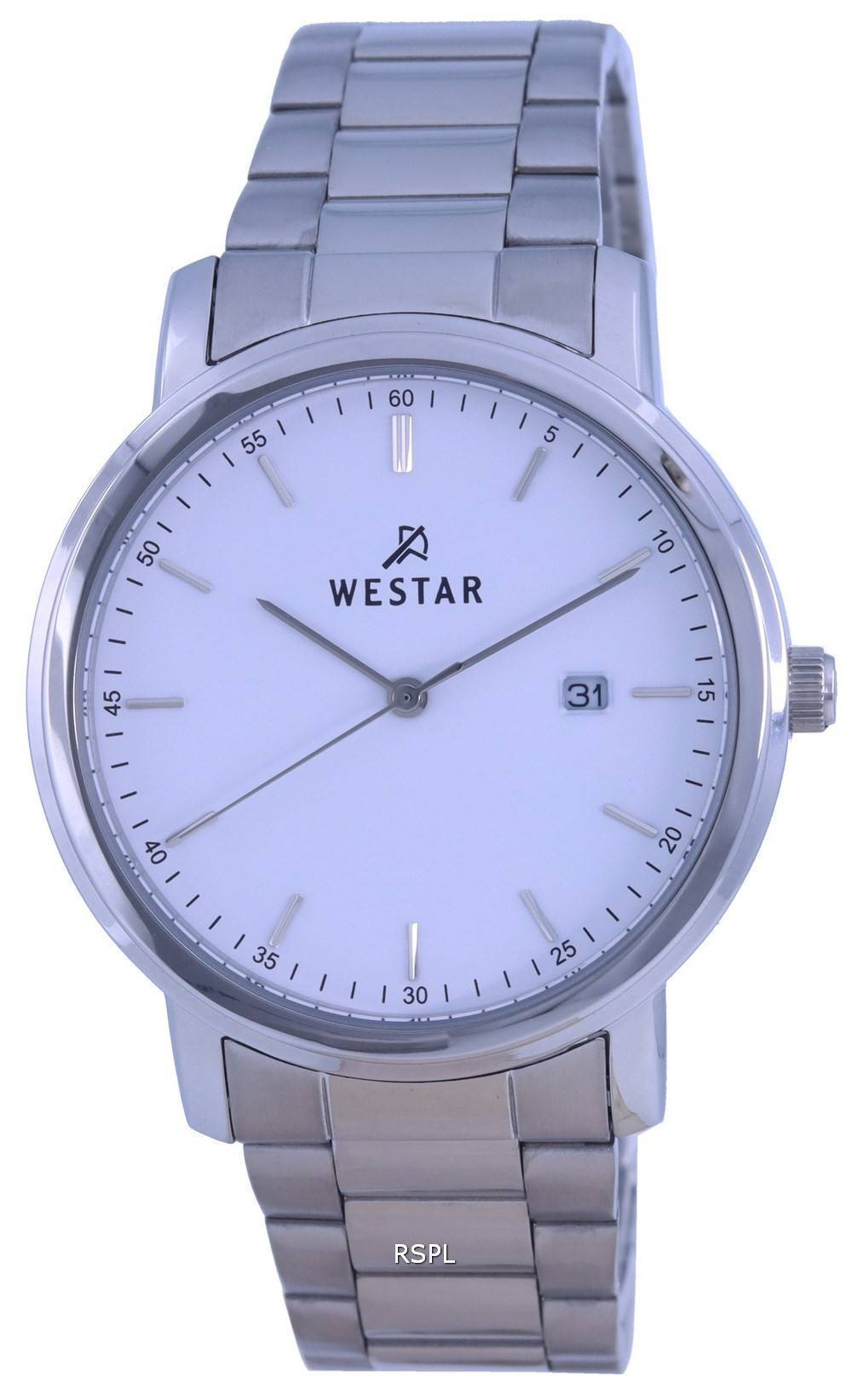 Westar valkoinen kellotaulu nahkahihna kvartsi 50244 STN 101 miesten kello
