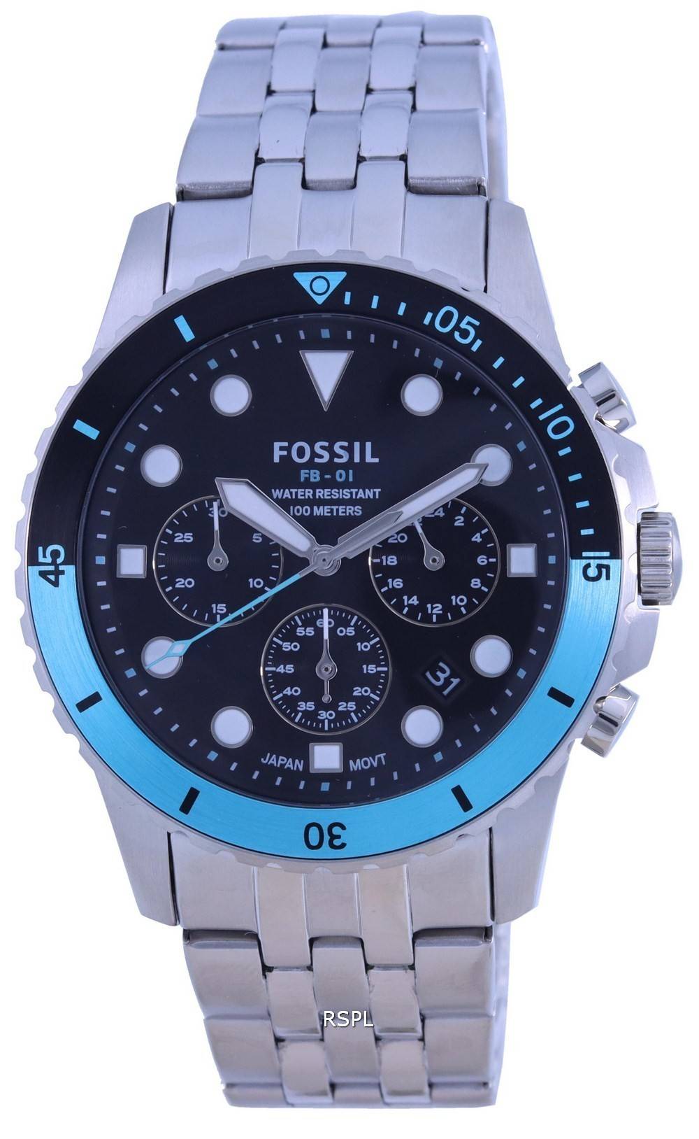 Fossil FB-01 Chronograph Smoke ruostumattomasta terÃ¤ksestÃ¤ valmistettu kvartsi FS5835 100M miesten kello