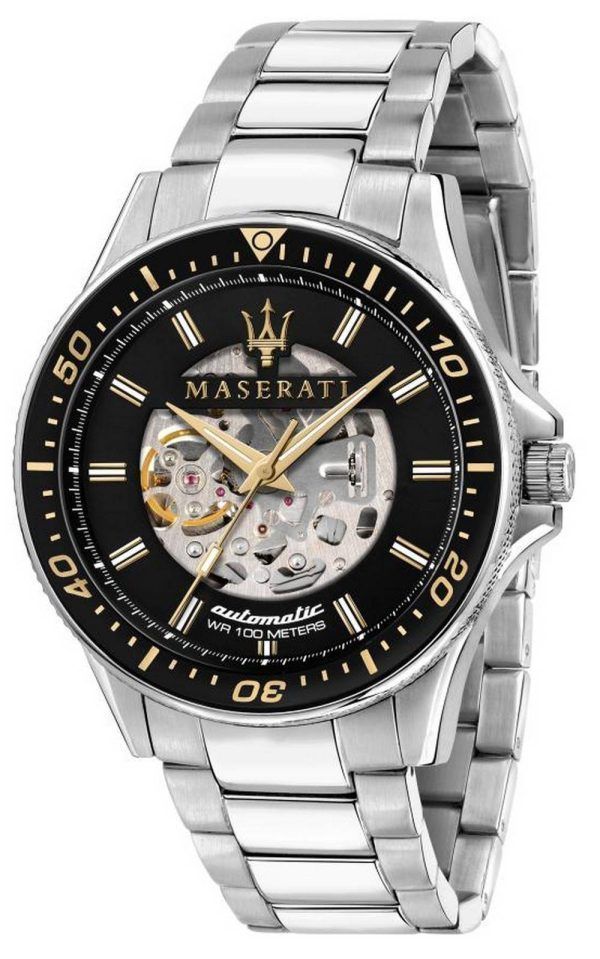 Maserati Stile avoin sydÃ¤n musta kellotaulu ruostumattomasta terÃ¤ksestÃ¤ automaattinen R8823142002 100M miesten kello