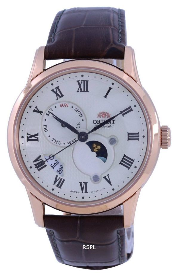 Orient Sun &amp, Moon valkoinen kellotaulu nahkahihna, automaattinen RA-AK0008S00C miesten kello