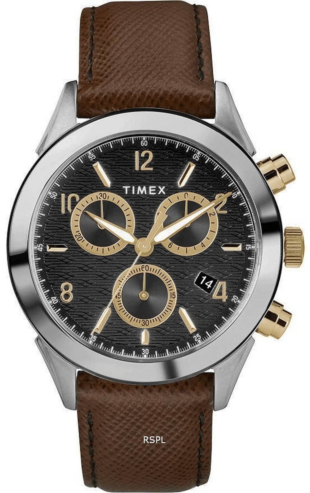 Timex Torrington musta kellotaulu nahkahihna kvartsi TW2R91300 naisten kello
