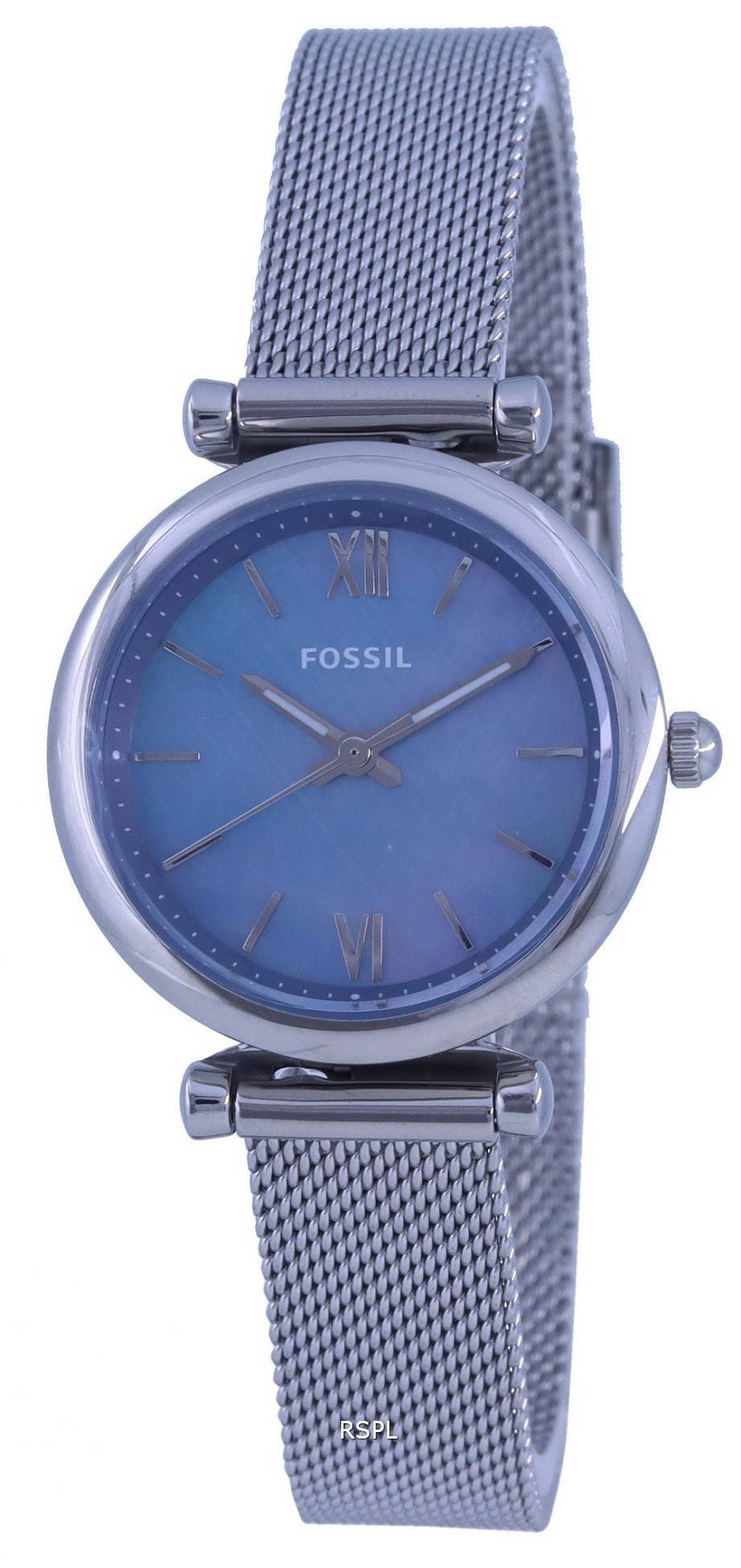 Fossil Carlie Mini Blue Mother Of Pearl Kellotaulu ruostumattomasta teräksestä valmistettu kvartsi ES5083 naisten kello