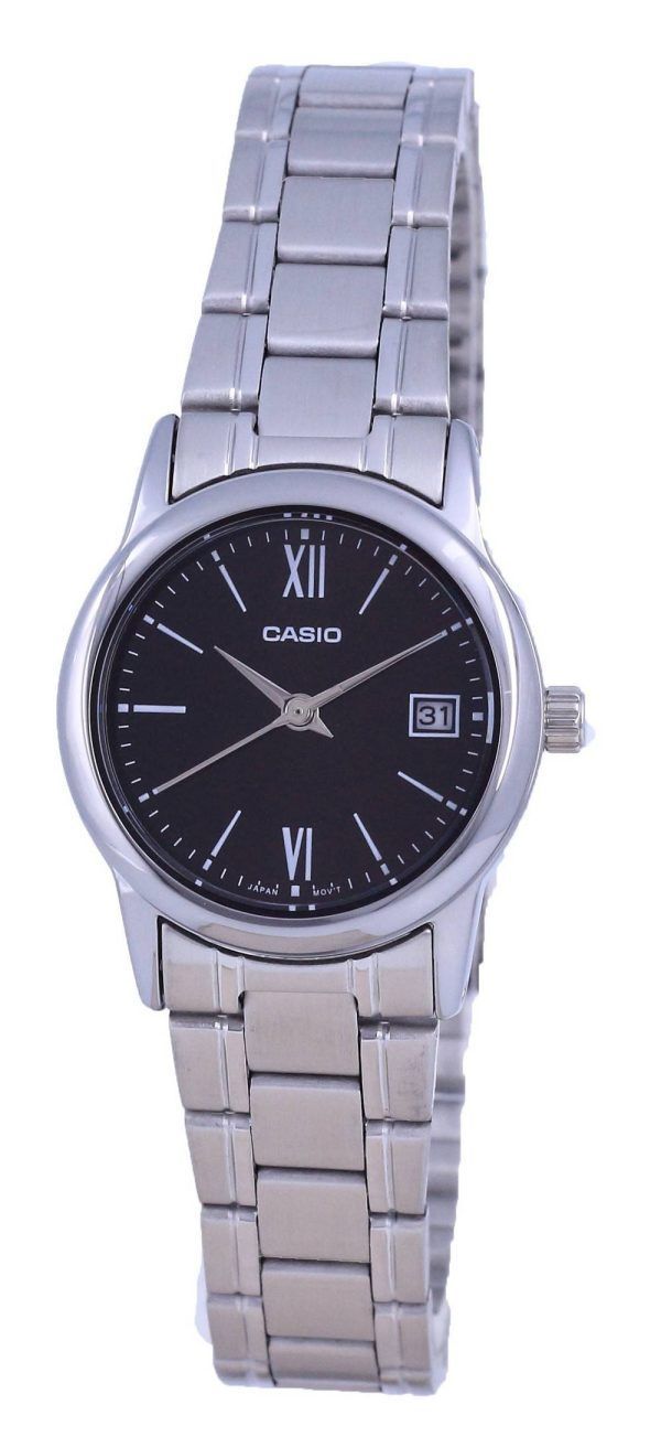 Casio musta kellotaulu ruostumaton teräs analoginen kvartsi LTP-V002D-1B3 LTPV002D-1 naisten kello