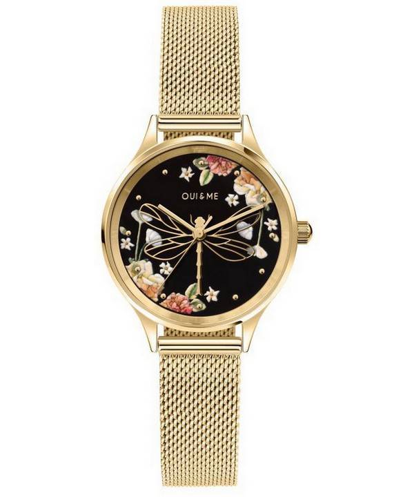 Oui & Me Bichette musta kellotaulu kultasävyinen ruostumaton teräskvartsi ME010178 naisten kello