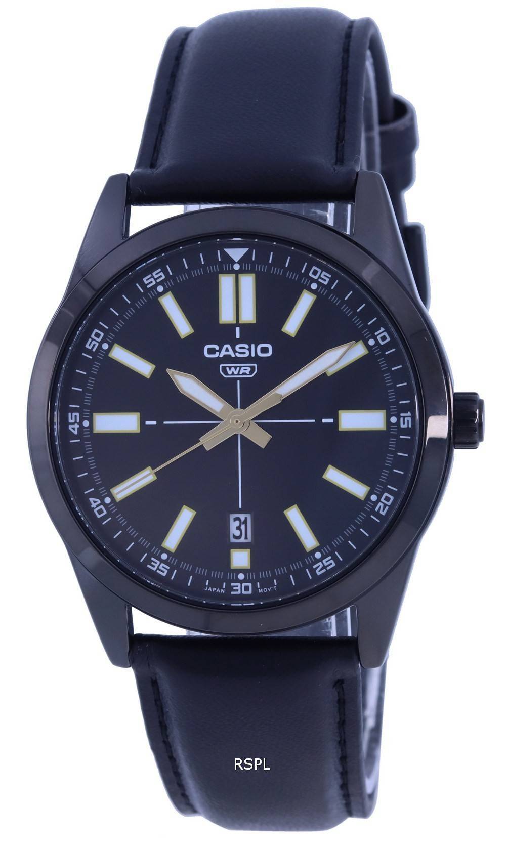 Casio Analoginen musta kellotaulu nahkaranneke kvartsi MTP-VD02BL-1E MTPVD02BL-1 miesten kello