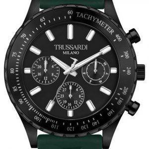 Trussardi T-Logo Tachymeter musta kellotaulu silikonihihna kvartsi R2451148002 miesten kello
