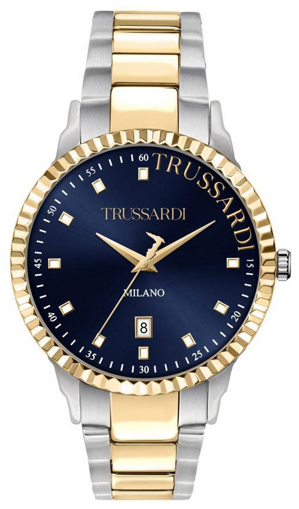 Trussardi T-Bent sininen kellotaulu kaksisävyinen ruostumattomasta teräksestä valmistettu kvartsi R2453141001 miesten kello