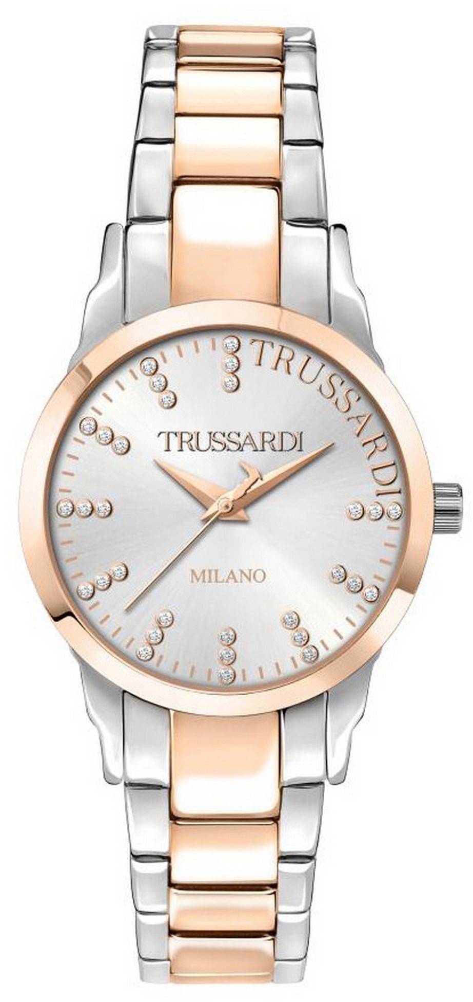 Trussardi T-Bent Crystal Accents kaksisävyinen ruostumattomasta teräksestä valmistettu kvartsi R2453141501 naisten kello