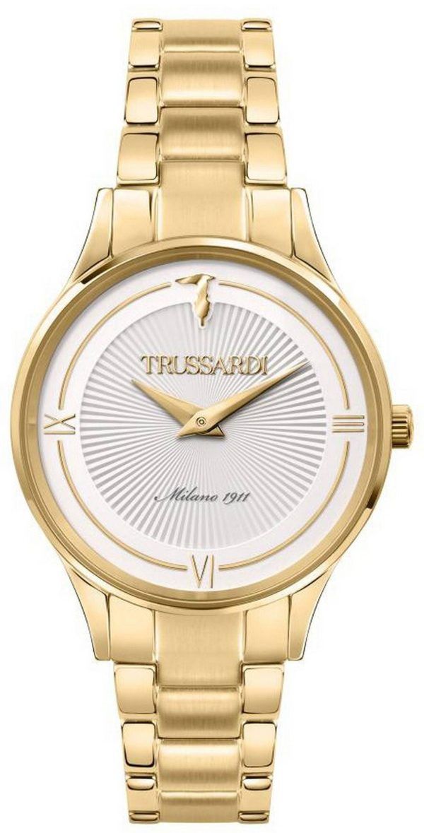 Trussardi Gold Edition -valkoinen kellotaulu kultasävyinen ruostumattomasta teräksestä valmistettu kvartsi R2453149503 miesten k