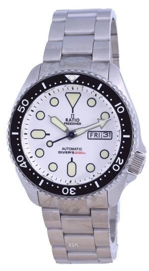 Ratio FreeDiver valkoinen kellotaulu ruostumatonta terästä automaattinen RTA109 200M miesten kello