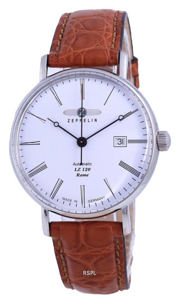 Zeppelin LZ120 Rooman valkoinen kellotaulu nahka automaattinen 7154-1 71541 miesten kello