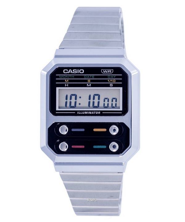 Casio Vintage digitaalinen ruostumattomasta teräksestä valmistettu A100WE-1A A100WE-1 miesten kello