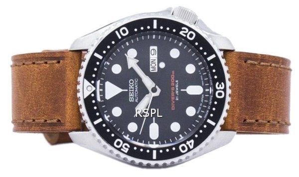 Seiko automaattinen Diver suhde ruskea nahka SKX007J1 LS9 200M Miesten Watch