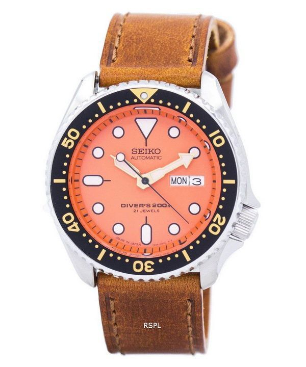 Seiko automaattinen Diver suhde ruskea nahka SKX011J1 LS9 200M Miesten Watch