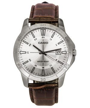 Casio Standard analoginen ruskea nahkaranneke hopea kellotaulu kvartsi MTP-V004L-7C miesten kello