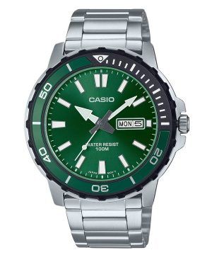 Casio Standard Analoginen ruostumattomasta teräksestä valmistettu vihreä kellotaulu kvartsi MTD-125D-3AV 100M miesten kello